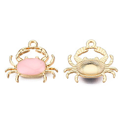 Pink Экологически чистые подвески из цинкового сплава, с эмалью, без кадмия, без никеля и без свинца, форма краба, золотой свет, розовые, 18x20x3 мм, отверстие : 1.6 мм