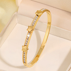 Звезда 304 Женские браслеты-кольца из нержавеющей стали с кристаллами и стразами, золотые, звезда, внутренний диаметр: 2.36 дюйм (6 см)