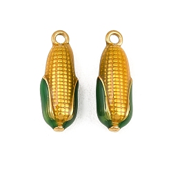 Corn 316 хирургические эмалевые подвески из нержавеющей стали, подвески в форме овощей, ионное покрытие (ip), реальный 18 k позолоченный, Кукурузные прелести, 17.5x6x5 мм, отверстие : 1.5 мм