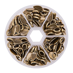 Античная Бронза Тибетского стиля клея на плоские площадки поручительств, форма листа, античная бронза, 21x8x6 мм, отверстие: 4x6 мм, около 18 шт / отсек, 108 шт / коробка