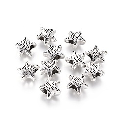 Plata Antigua Los granos europeos de estilo tibetano estrella de aleación, abalorios de grande agujero, sin plomo y cadmio, plata antigua, 13x13x6 mm, agujero: 4.5 mm