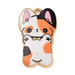 Оранжевый Стойки обшивки сплава эмали подвески, золотые, собачий шарм, оранжевые, 25x16x2 мм, отверстие : 2 мм