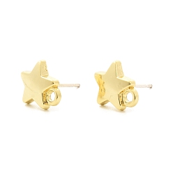 Golden Alloy Stud Earrings Findings, with 925 Sterling Silver Pins and Loops, Star, Golden, 11x9mm, Hole: 1.4mm, Pin: 0.7mm