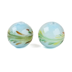 Light Cyan Handmade Lampwork Beads, Round with Landscape, Light Cyan, 11.5~12.5mm, Hole: 1.2~2mm