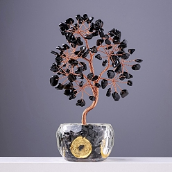 Обсидиан Натуральные обсидиановые чипсы дерево жизни украшения, Медная проволока, энергетический камень фэн-шуй, подарок для женщин и мужчин, медитация, 57x140~170 мм