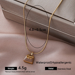 Bag Vintage 304 Stainless Steel Enamel Pendant Necklaces for Women, Golden, Gray, Bag, 15.75 inch(40cm)