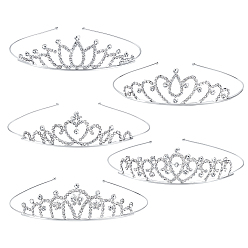 Серебро 30шт. 5 стилей резинок для волос из цинкового сплава для девочек, со стразами, корона, серебряные, 120~147x118~132x30.5~32.5 мм, 6 шт / стиль