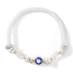 Говлит Браслеты из натуральной крошки говлита, латуни, украшенные символом «оберег от сглаза» и стеклянными бусинами, для повседневного ношения., 6.89 дюйм (17.5 см)