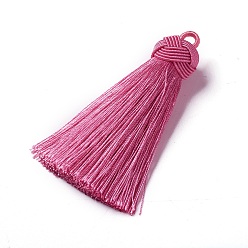Ярко-Розовый Нейлоновые кистовые подвески, ярко-розовый, 70~72x17~18 мм, отверстие : 3~4 мм