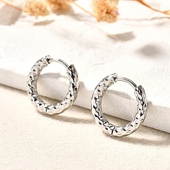 Нержавеющая Сталь Цвет Не тускнеют 304 серьги-кольца из нержавеющей стали с рифлением, цвет нержавеющей стали, 15x2.5 мм, штифты : 1 мм