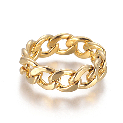 Golden Unisex 304 Stainless Steel Rings, Curb Chains Finger Rings, Unwelded, Wide Band Rings, Golden, Size 7, 17mm, 7mm