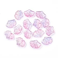 Pink Прозрачные стеклянные подвески, с блеском порошок, лист, розовые, 14.5x20x4.5 мм, отверстие : 1.5 мм