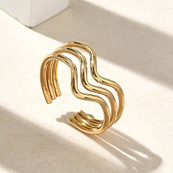 Золотой 304 Открытые кольца-манжеты из нержавеющей стали с тройной волной для женщин, ионное покрытие (ip), золотые, 11 мм, размер США 9 3/4 (19.5 мм)