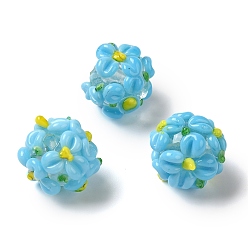 Светло-Голубой Бусины лэмпворк , цветок, Небесно-голубой, 11~13 мм, отверстие : 1.2 мм