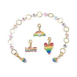 Mixed Color 4Pcs Rainbow Number DIY Knitting Tool Sets, including Alloy Enamel Pendant Stitch Markers and Beaded Knitting Row Counter Chains, with Brass Linking Rings, Mixed Color, 2.4~27.3cm