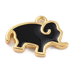 Black Golden Brass Enamel Pendants, Long-Lasting Plated, Elephant, Black, 9.5x13x1.5mm, Hole: 1.2mm