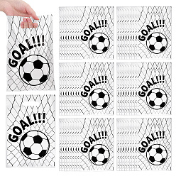 White 100Pcs Football Print Plastic Gift Bags with Die Cut Hole Handle, Rectangle, White, 24.6x16.4x0.05cm