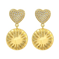 Плоский Круглый Серьги-пусеты из латуни с микропаве и прозрачным фианитом, без кадмия и без свинца, реальный 18 k позолоченный, плоско-круглые, 36x20 мм