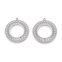 Нержавеющая Сталь Цвет 304 из нержавеющей стали полые подвески, круглое кольцо-шарм, анти-тускнение, цвет нержавеющей стали, 33x30x1.5 мм, отверстие : 1.5 мм