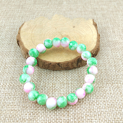 Весенне-зеленый Стеклянная имитация натурального агата круглые бусины браслеты из эластичного бисера, весенний зеленый, 2-3/8 дюйм (6 см)