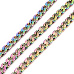 Rainbow Color Вакуумное покрытие pvd 304 кубинские звенья цепи из нержавеющей стали, долговечный, несварные, с катушкой, Радуга цветов, 7x5x1.5 мм, около 32.81 футов (10 м) / рулон