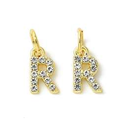Letter R Rack Plating Alloy Rhinestone Pendants, Cadmium Free & Lead Free, 26 Letter, Letter R, 11x2~9x2mm, Hole: 3.5mm