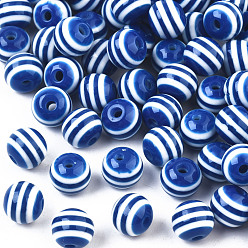 Темно-Синий Круглые бусины полосатая смолы, темно-синий, 8x7 мм, отверстие : 1.8~2 мм