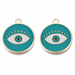 Темный Голубой Стойки обшивки сплава эмали подвески, золотой свет, без кадмия, без никеля и без свинца, плоские круглые с сглаза, темные голубые, 28.5x24.5x1.5 мм, отверстие : 2.5 мм