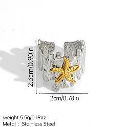 Starfish Ocean 304 Stainless Steel Cuff Open Rings, Golden & Stainless Steel Color, Starfish, 20mm