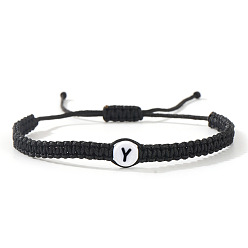Letter Y Плоские круглые браслеты из плетеных бусин из смоляных бусин с буквенным узором, регулируемые плетеные браслеты из хлопкового шнура для мужчин и женщин, Письмо Y, 11.02 дюйм (28 см)