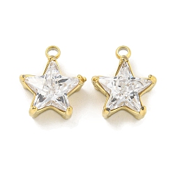 Настоящее золото 18K Вакуумное покрытие pvd 304 подвески из нержавеющей стали с кубическим цирконием, звезды прелести, реальный 18 k позолоченный, 12x10x5 мм, отверстие : 1.6 мм