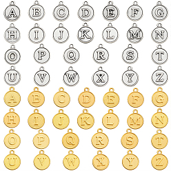 Античный Серебристый & Золотой 4сумки 2цвета в тибетском стиле из цинкового сплава 26буквы плоские круглые подвески, старинное серебро & золотой, 15.5x12.5x1.8 мм, отверстие : 1.6 мм, 2 мешков / цвет