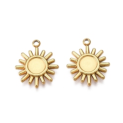 Настоящее золото 18K Ионное покрытие (ip) 304 подвеска из нержавеющей стали с кабошоном, солнце, реальный 18 k позолоченный, лоток : 6 мм, 18.5x15.5x2 мм, отверстие : 1.8 мм