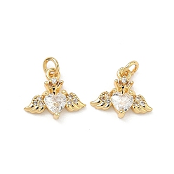 Прозрачный Латунные микро проложить кубического циркония подвески, подвески в виде сердца и крыльев, без свинца и без кадмия, стойки покрытие, долговечный, реальный 18 k позолоченный, прозрачные, 10x12x3 мм, Перейти кольцо: 4x0.8 мм, 2.5 мм внутренним диаметром