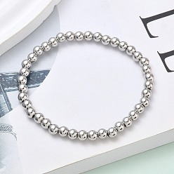 Платина Латунные круглые бусины эластичные браслеты для мужчин и женщин, стойки покрытие, долговечный, без свинца и без кадмия, платина, 1/4 дюйм (0.5 см), внутренний диаметр: 1-7/8 дюйм (4.7 см)