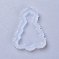 White Christmas Food Grade Silicone Molds, Resin Casting Molds, For UV Resin, Epoxy Resin Jewelry Making, Christmas Tree, White, 58x45x7mm, Inner Diameter: 48x35mm
