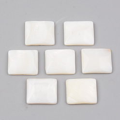 Blanc Coquille eau douce naturelle cabochons, rectangle, blanc, 13x15x3mm