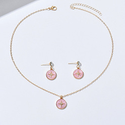 Pink Наборы подвесок и сережек-гвоздиков из цинкового сплава с кристаллами, стразами и акрилом., золотые, плоские круглые с звезды шаблон, розовые, колье: 17.72 дюйм (45 см)