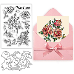 Flower 1 Sheet PVC Plastic Stamps, with 1Pc Carbon Steel Cutting Dies Stencils, for DIY Scrapbooking, Photo Album Decorative, Cards Making, Stamp Sheets, Floral Pattern, Stamp: 16x11x0.3cm, Cutting Dies Stencils: 15.4x9.8x0.08cm