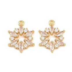 Clear Brass Micro Pave Cubic Zirconia Charms, Flower Charms, Long-Lasting Plated, Golden, Clear, 14.5x11x2.5mm, Hole: 1mm