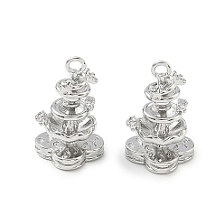 Real Platinum Plated Brass Micro Pave Clear Cubic Zirconia Pendants, Wishing Well Charms, Real Platinum Plated, 18.5x12x11.5mm, Hole: 1.8mm