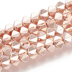 Rose Gold Plated Electroplate Non-magnetic Synthetic Hematite Beads Strands, Rose Gold Plated, 3x4.5x4.5mm, Hole: 1mm, about 120pcs/strand, 16.14 inch