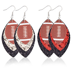 Rugby 2 пар 2 цветов, серьги-подвески из искусственной кожи, платина, мяч тема, регби, 80 мм