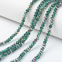 Dark Cyan Electroplate Transparent Glass Beads Strands, Half Rose Gold Plated, Faceted, Rondelle, Dark Cyan, 3x2mm, Hole: 0.8mm, about 150~155pcs/strand, 15~16 inch(38~40cm)