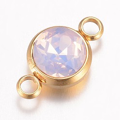 Ярко-Розовый AB К 9 соединители стеклянные звенья, граненые, с 304 фурнитурой из нержавеющей стали, ионное покрытие (ip), плоско-круглые, золотые, светлая роза ab, 17.5x10x6.5 мм, отверстие : 2.5 мм