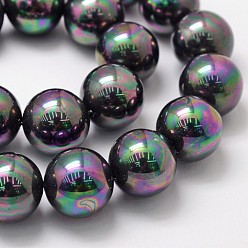 Black Shell Pearl Bead Strands, Rainbow Plated, Grade A, Round, Black, 16mm, Hole: 1mm, about 26pcs/strand, 16 inch