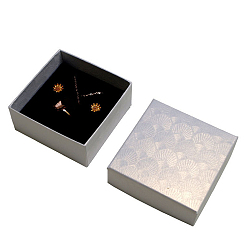 Серебро Картонные коробки для наборов ювелирных изделий с узором ракушки, Для кольца, серьга, Ожерелье, с губкой внутри, Для кольца, квадратный, серебряные, 7x7x3.5 см