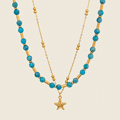 Апатит Винтаж 304 подвеска из нержавеющей стали в виде морской звезды, двухслойные ожерелья из натурального апатита, золотые, 16.14 дюйм (41 см)