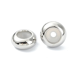 Real Platinum Plated SHEGRACE Brass Beads, Cadmium Free & Nickel Free & Lead Free, Rondelle, with Rubber Inside, Real Platinum Plated, 8x4mm, Hole: 4mm