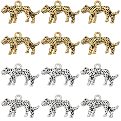 Античный Серебрянный & Античный Золотой 60 шт 2 цвета подвески из сплава в тибетском стиле, леопардовые прелести, старинное серебро и античный золотой, 14x24x4 мм, отверстие : 2 мм, 30 шт / цвет